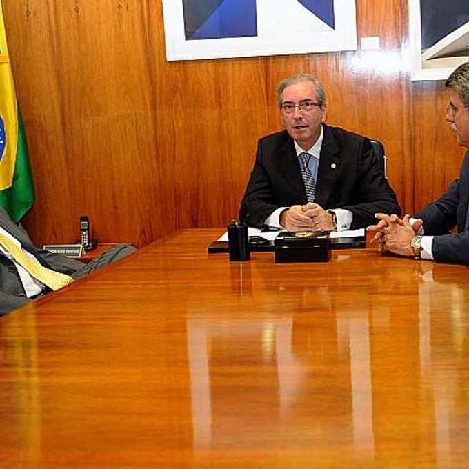 Presidente Eduardo Cunha recebe os senadores Renan Calheiros e Romero Jucá, respectivamente, presidente e 1º vice-presidente do Senado